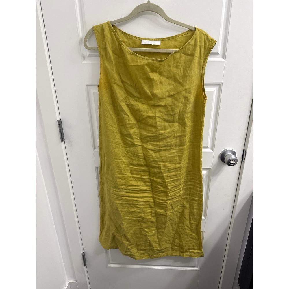 Nicole Farhi 100% Linen Sleeveless Shift Dress Yellow Made in Italy Size 10